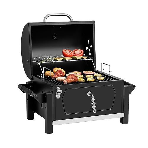 Royal Gourmet CD1519 Portable Charcoal Grill with Two Side Handles, Compact Outdoor Tabletop Charcoal Grill with Bottle Opener, for Travel Picnic Tailgate and Campsite BBQ Cooking, Black