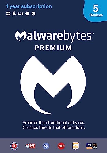 Malwarebytes Premium Software | 5 Device 1 Year (PC, Mac, Android) [software_key_card]
