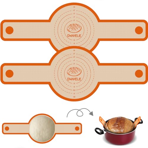 Silicone Bread Sling for Dutch Oven, 2 Pcs Non-Stick & Easy to Clean Bread Baking Mat Set, Reusable Bread Sling with Long Handle to Transfer Sourdough