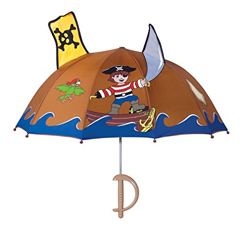 Kidorable Pirate Umbrella, Brown, One Size for Toddlers and Big Kids, Lightweight Child-Sized Nylon Rain Proof Umbrella