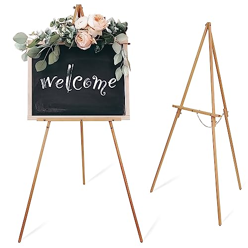STARHOO Wooden Easel Stand for Wedding Sign Poster Picture 63'' Beech Wood Display Easel for Floor Adjustable Painting Easel for Canvas
