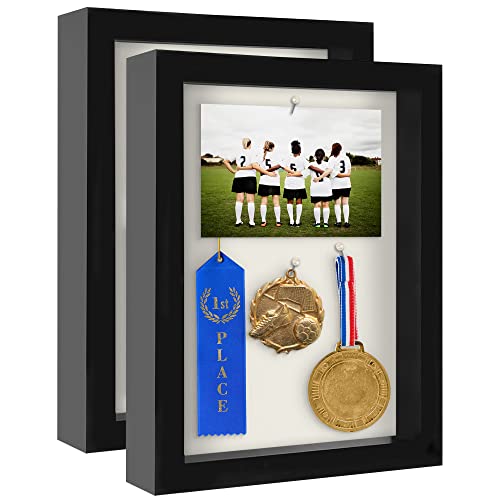 Americanflat 8.5x11 Shadow Box Frame in Black with Soft Linen Back - Engineered Wood with Shatter-Resistant Glass, and Hanging Hardware for Wall and Tabletop Display