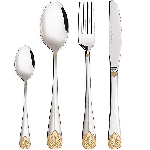 Silverware Set Limited Edition – 24 Piece Dinnerware Set – Flatware Set for 6 – Silver Tableware Set w/Gold Accents – Great for Family Gatherings & Daily Use – Spoons, Knives, Teaspoons, Forks