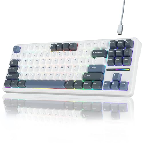 AULA F87 Wired Gaming Keyboard, 75% TKL Gasket Hot Swappable Custom Keyboard with Detachable USB Cable, Pre-lubed Greywood Switches, RGB Backlit Mechanical Gaming Keyboard for WINS/PC/Mac (White Blue)