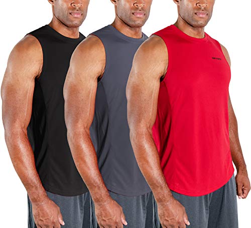 DEVOPS 3 Pack Men's Muscle Shirts Sleeveless Dry Fit Gym Workout Tank Top (3X-Large, Black/Charcoal/Red)
