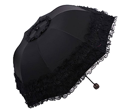 Honeystore Princess Lace Ultraviolet-Proof Folding Umbrella Anti-uv Dome Parasol Style1 Black