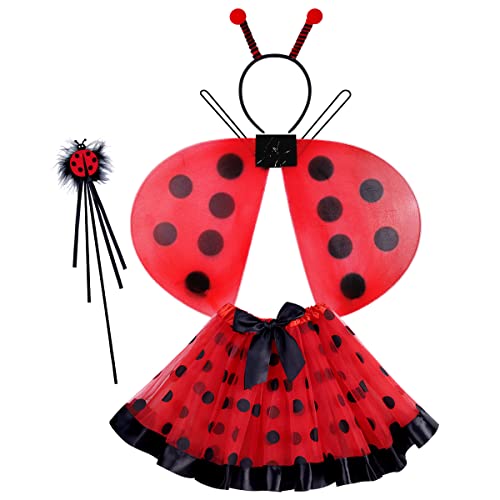 WILDPARTY Girl Ladybug Costume Set with Ladybug Wings, Tutu, Magic Wand, Headband Costume Set LadyBugDress-Suit-A made in China