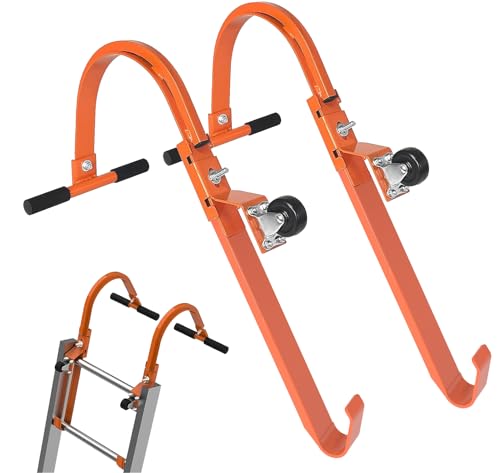 2 Pack Ladder Roof Hook with Wheel Heavy Duty Steel Ladder Stabilizer, Roof Ridge Extension, Rubber Grip T-Bar for Damage Prevention, 360 lbs Weight Ratin, Fast & Easy to Access Steep Roofs(Patent)