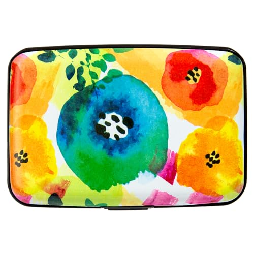 Kaabao Credit Card Holder Small RFID Blocking Wallet Business Metal Slim Mini Aluminum Hard Case for Women Men Gift (Abstract Watercolor Flowers)