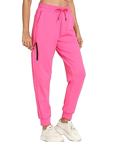 Womens Joggers with Pockets - Lightweight Dri Fit Soft Athletic Workout Track Pants for Running Gym Fitness Yoga and Casual (Hot Pink, Large)