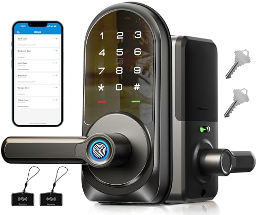 Veise Smart Lock with Fingerprint, Keypad and App Control - Keyless Entry and Handle for Front Door - 7-in-1 Electronic Digital Lock in Matte Black