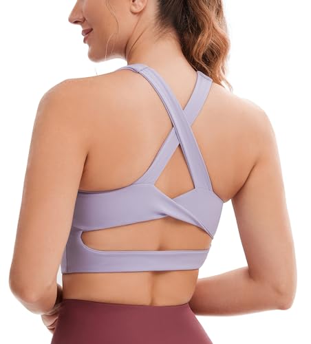 JOYSPELS Sports Bras for Women Extra Comfort Criss-Cross Back Padded Workout Tops for Women Medium Support Light Purple