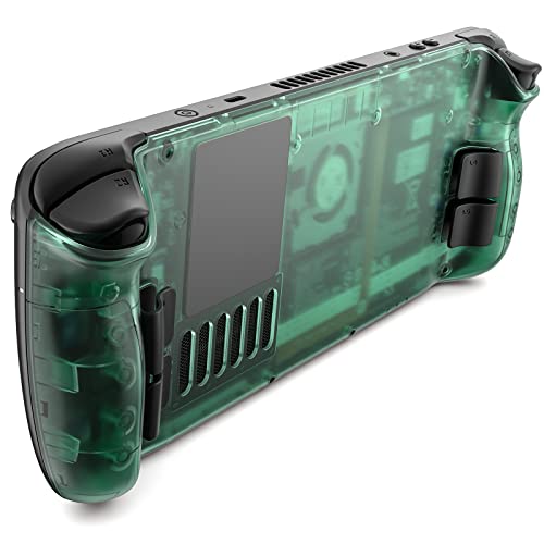 JSAUX Transparent Back Plate Compatible for Steam Deck, DIY Clear Edition Replacement Shell Case Compatible with Steam Deck, Buttons with Three Different Heights and Feel - PC0106 [Green]
