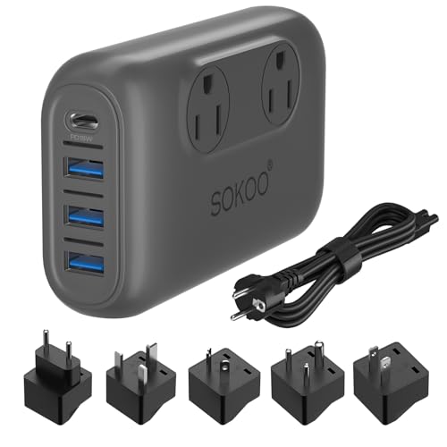 SOKOO 230-Watt Step Down 100-220V to 110V Voltage Converter, International Power Converter/Travel Adapter- Use for EU/UK/AU/US/India More Than 150 Countries, USB Quick Charger 3.0 Grey