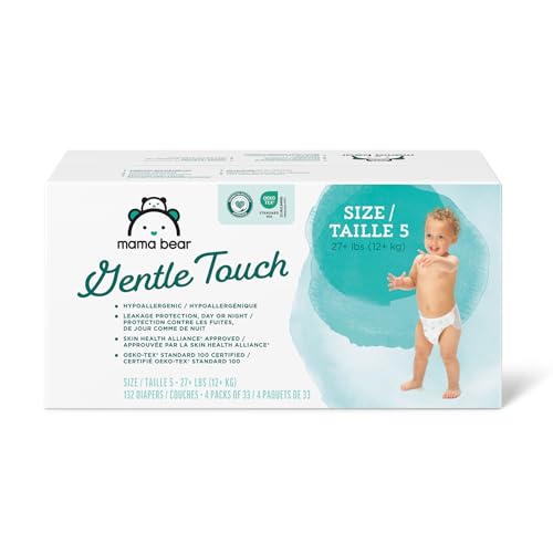 Amazon Brand - Mama Bear Gentle Touch Diapers, Hypoallergenic, Size 5, 132 Count (4 packs of 33), White