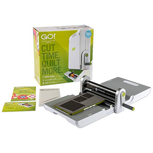 AccuQuilt GO! Fabric Cutter Starter Set including the GO! Fabric Cutter, GO! Value Fabric Cutting Die, GO! 6” x 12” Cutting Mat, 20 Pg Pattern Book, and Die Pick.