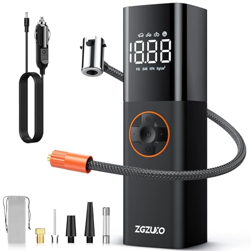 ZGZUXO Tire Inflator Portable Air Compressor, DC 12V Small Air Pump for Car Tires, 150PSI Electric Tire Pump, Auto Portable Tire Inflator for Car with Digital Pressure Gauge, LED Light