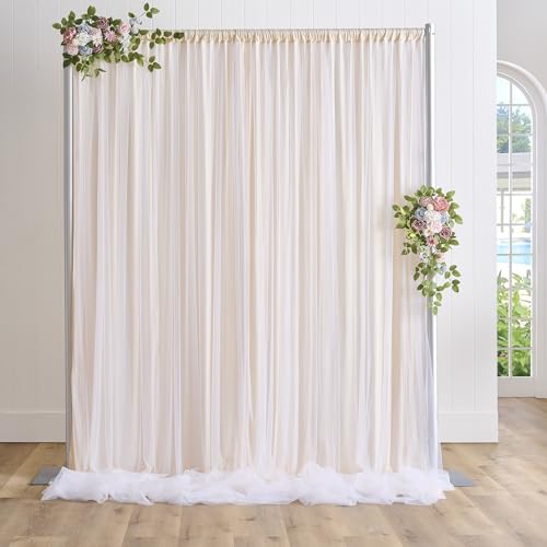 Wrinkle Free Champagne Tulle Backdrop Curtains for Baby Shower Party Wedding Photo Drape Backdrop for Photography Props Engagement Bridal Shower 5 ft X 7 ft