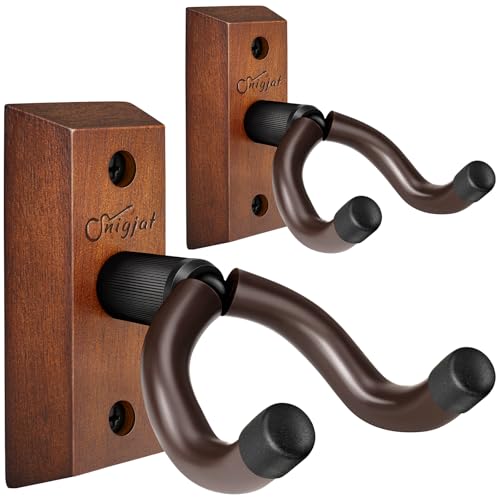 SNIGJAT Guitar Wall Mount 2 Pack, Guitar Wall Hanger, Guitar Hanger Wall Hook Holder Stand with Screws, Hardwood Guitar Wall Mount Hanger for Acoustic Guitar, Electric Guitar, Banjo, Bass, Mandolin