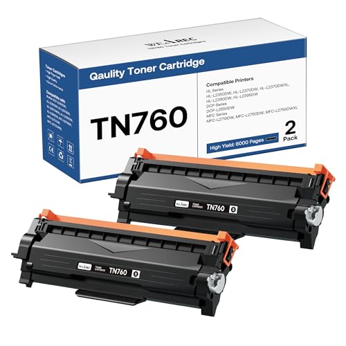 TN760 Toner Cartridges Replacement for Brother TN760 TN730 Compatible with DCP-L2550DW MFC-L2710DW MFC-L2750DW HL-L2350DW HL-L2370DW (Black, 2 Pack)