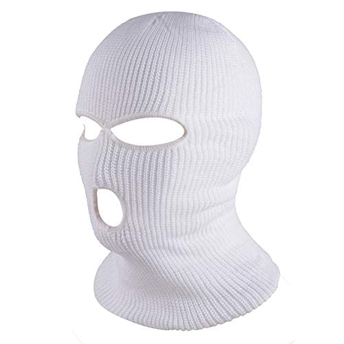 3 Hole Winter Knitted Mask, Outdoor Sports Full Face Cover Ski Mask Warm Knit Balaclava for Adult White