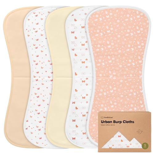 Organic Burp Cloths for Baby Boys and Girls - 5-Pack Ultra Absorbent Burping Cloth, Burp Clothes, Newborn Towel, Milk Spit Up Rags, Burpy Cloth Bib for Unisex, Boy, Girl,Burping Rags (Butterflies)