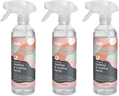 MAGIC Premium Quilting & Crafting Spray Bottle – Fabric Spray for Cutting, Creasing, & Sewing – Best Press Spray Starch for Quilting to Flatten Seams & Wrinkles – Wrinkle Spray (16oz Trigger) 3 Pack