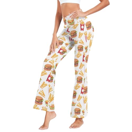 Retro Hamburger Women's Flare Yoga Pants, High Waist Tummy Control Cross Women Yoga Pants for Joggers, Exercise Multicolor