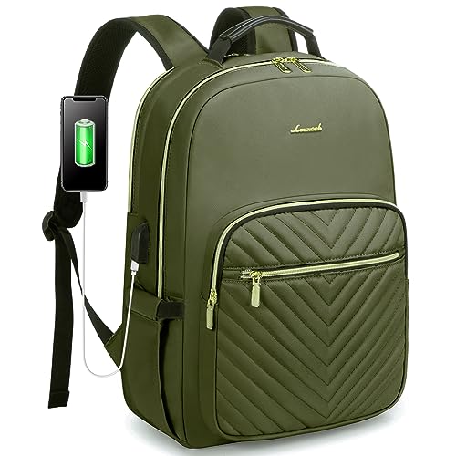 LOVEVOOK Laptop Backpack Purse for Women, Work Business Travel Computer Bags, College Nurse Backpack for Womens, Quilted Casual Daypack with USB Port, Fit 15.6 Inch Laptop, Army Green