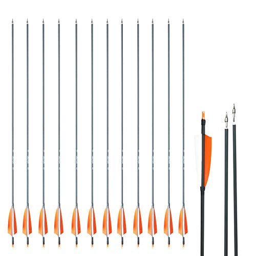 SAS Oblivion 30' Carbon Arrow 500 w/ 4' Feathers (12/Pack) Fletched with Extra 6xNocks + Replaceable Points (100-Grain) w/ O-Ring + Protect Sleeve + Plug Nock for Hunting Youth/Adults - (4' Feathers)