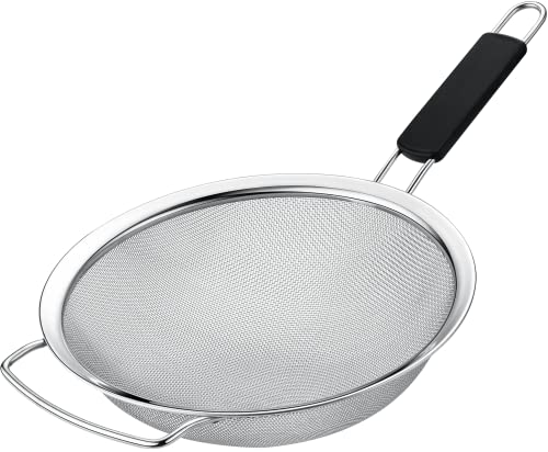 Kafoor 9' Large Fine Mesh Strainer with Thermo Plastic Rubber Handle - Sieve Fine Mesh Stainless Steel - Ideal to Strain Pasta, Quinoa and Rice