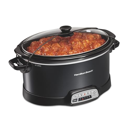 Hamilton Beach Portable 7 Quart Programmable Slow Cooker with Three Temperature Settings, Lid Latch Strap for Easy Travel, Dishwasher Safe Crock, Black (33474G)