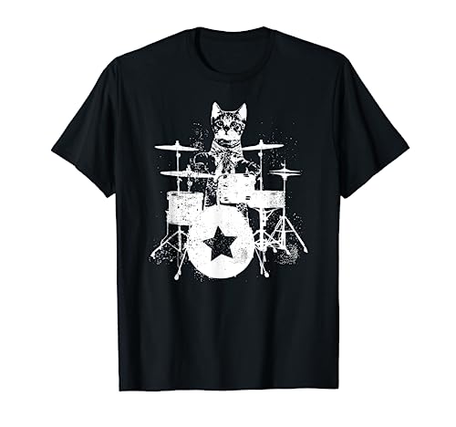 Punk Rockstar Kitten Kitty Cat Drummer Playing Drums Graphic T-Shirt