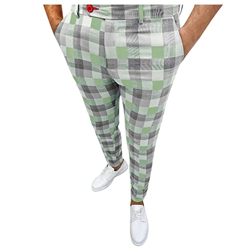 Men Casual Pants，Men's Dress Pants Plaid Skinny Slim Fit Dress Pants Stretch Regular Fit Business Casual Fashion Golf Pencil Chinos Pants