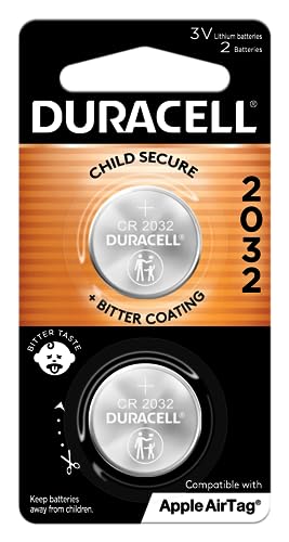 Duracell 2032 Lithium Battery. 2 Count Pack. Child Safety Features. Compatible with Apple AirTag, Key Fob, and other devices. CR2032 Lithium 3V Cell. 2032 Battery, Lithium Coin Battery