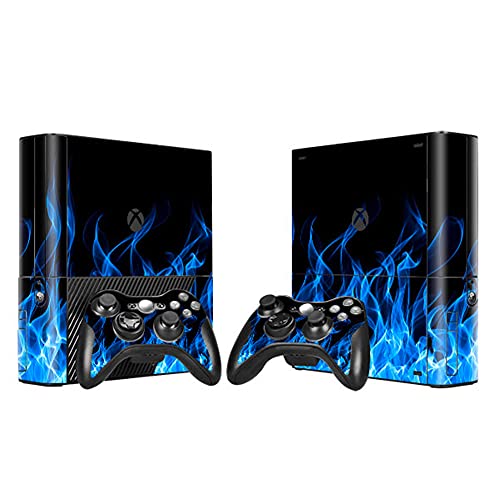 LIZVISION Whole Body Protective Vinyl Skin Decal Cover for Microsoft Xbox 360 E Console Xbox 360 E Skins Wrap Sticker with Two Free Wireless Controller Decals Blue Flame