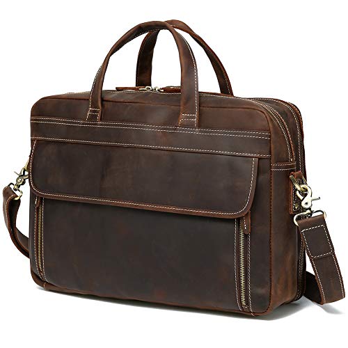 LANNSYNE Vintage Genuine Leather Briefcases For Men 17 inch Laptop Bag Messenger Cross Body Shoulder Computer Satchel