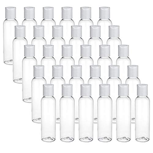 Bekith 30 Pack 4oz Plastic Squeeze Bottles with Disc Top Flip Cap, Clear Refillable Containers For Shampoo, Lotions, Liquid Body Soap, Creams
