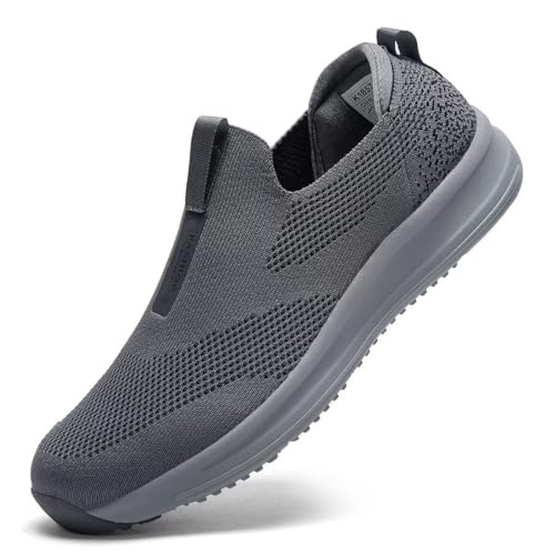 Mens Walking Shoes Casual Slip on Running Tennis Gym Sneakers Lightweight Breathable Mesh Workout Sports Soft Sole Grey