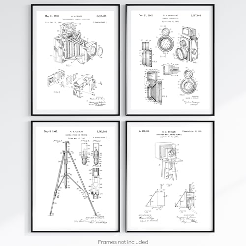 Vintage Camera Patent Prints, Large Set Of 4 (11x14), Photographer Gifts, Vintage Camera Decor, Photography Wall Art, Camera Themed Decor, Camera Art, Camera Poster, Camera Patent Print, Gifts For