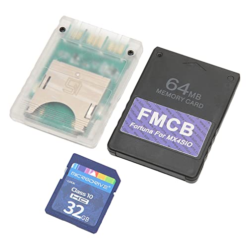 MX4SIO SIO2SD SD Card Adapter with 32G SD Card, for PS2 Game Console FMCB Card Memory Expansion Adapter 64MB Suitable for OPL 1.2.0 Slim Consoles