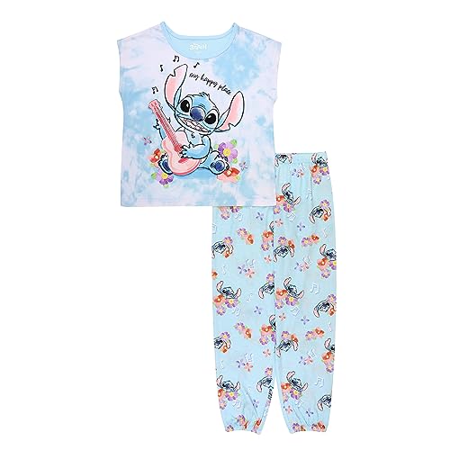 Disney Girls' Lilo & Stitch 2-Piece Loose-Fit Pajamas Set, MY HAPPY PLACE, 8