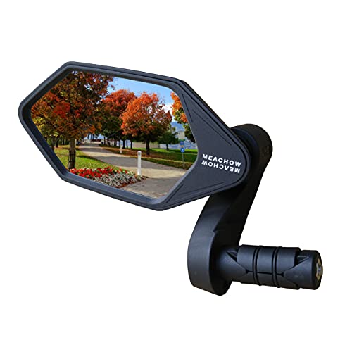 MEACHOW New Bar End Bike Mirror, Crystal UHD Automotive Grade Glass Lens E-Bike Mirrors, Scratch Resistant, Safe Rearview Mirrors, (Silver Left Side) ME-022LS