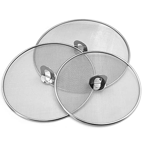 Splatter Screen for Cooking - Stainless Steel Grease Splatter Guard for Frying Pan, No Cooking Oil Mess No Burns, Ultra Fine Mesh Lids Set of 3(10', 11.5', 13')