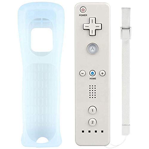 Wii Controller Replacement Wii Remote Compatible with Nintendo Wii / Wii U No Motion Plus with Silicone Case and Wrist Strap (White)