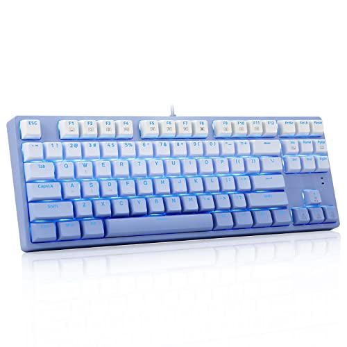 HUO JI E-YOOSO Mechanical Gaming Keyboard with Gradient Blue PBT Keycaps Blue Switches LED Backlit Wired 87 Key Tenkeyness for Windows PC