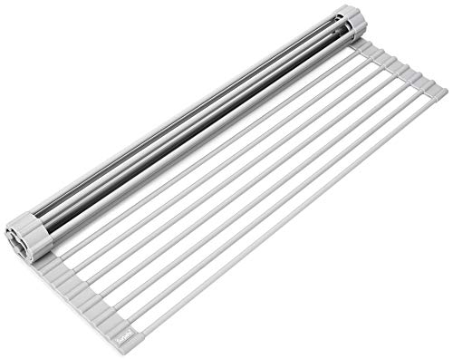 Surpahs Over Sink Foldable Multipurpose Roll-Up Dish Drying Rack, Silicone Wrapped Stainless Steel, Warm Gray, 20.5' x 13.1'