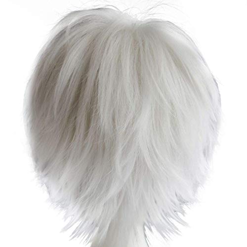 Alacos Women Men Short Fluffy Straight Hair Wigs, Silver White, Size One Size