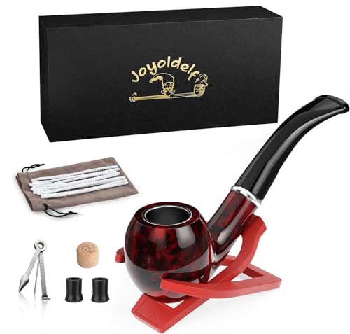 Joyoldelf Tobacco Pipe, Classic Smoking Pipe with Foldable Tobacco Pipe Stand, Bent Tobacco Pipes for Smoking with Gift Box and Smoking Accessories