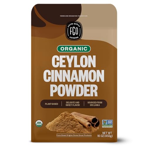 FGO Organic Ceylon Cinnamon Powder, 100% Raw from Sri Lanka, 16oz, Packaging May Vary (Pack of 1)